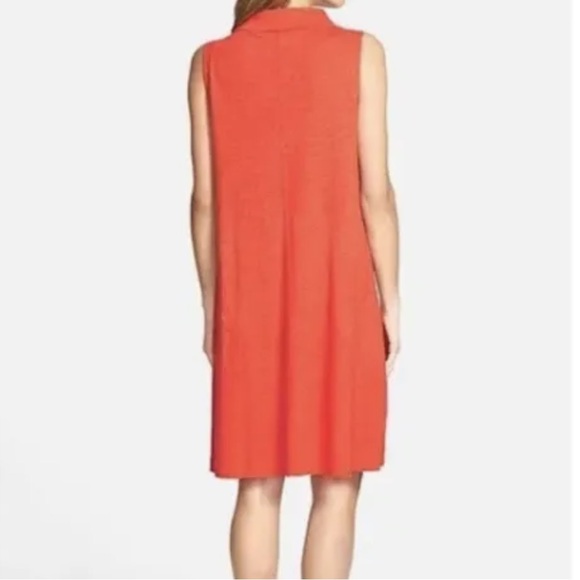 Eileen Fisher Organic Hemp Cotton Blend Shift Dress size Small Orange Cowl Neck - Picture 3 of 11